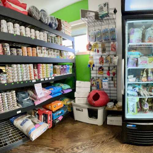 Food and supplies inside of ShakaPaw Pet Market