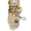 Collection of duck hunting gear including a decoy and blind on a dark surface. Duck Dynasty beard costume for dogs.