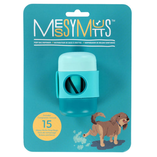 Messy Mutts Poop Bag Dispenser with Silicone Strap-15 Bags Included